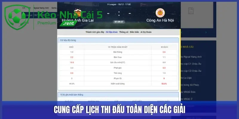 Cung cấp lịch thi đấu toàn diện các giải đấu